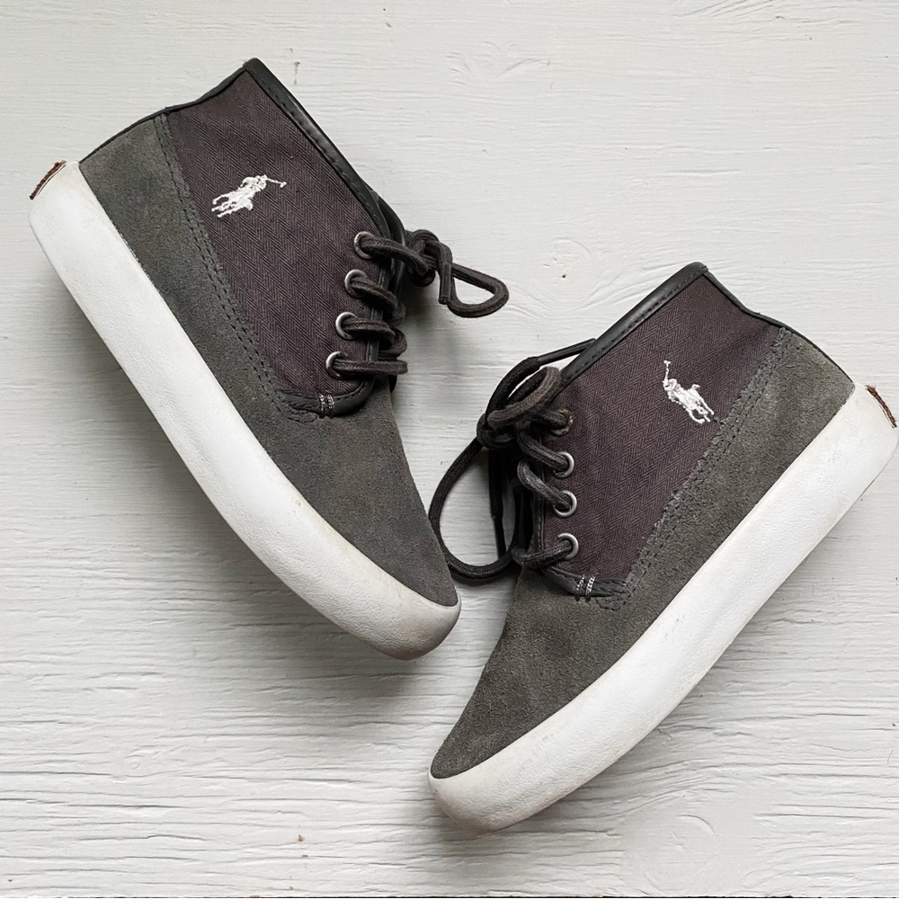 Ralph Lauren Polo Little Kids Grey High Top Suede Sneakers size 12